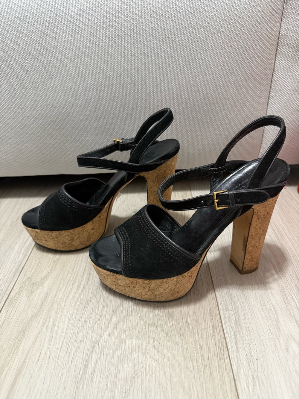 Gucci Black Suede Cork Platform Slingback Heels - Picture 3 of 7